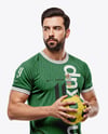 Man Wearing Handball Kit with Ball Mockup