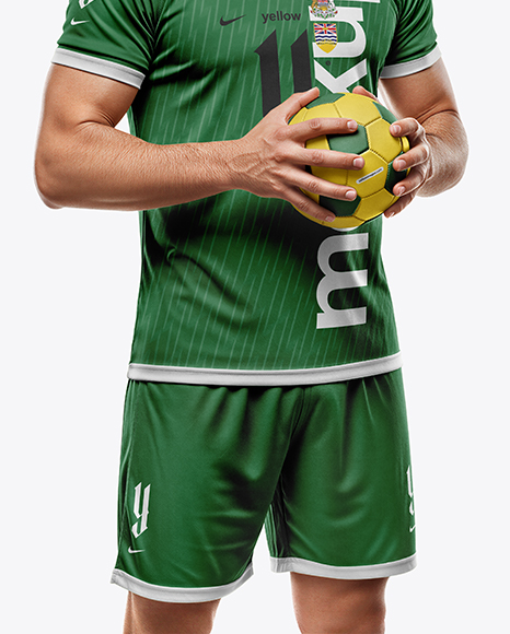 Man Wearing Handball Kit with Ball Mockup
