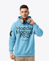 Man Wearing Hoodie with Headphones Mockup