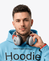 Man Wearing Hoodie with Headphones Mockup