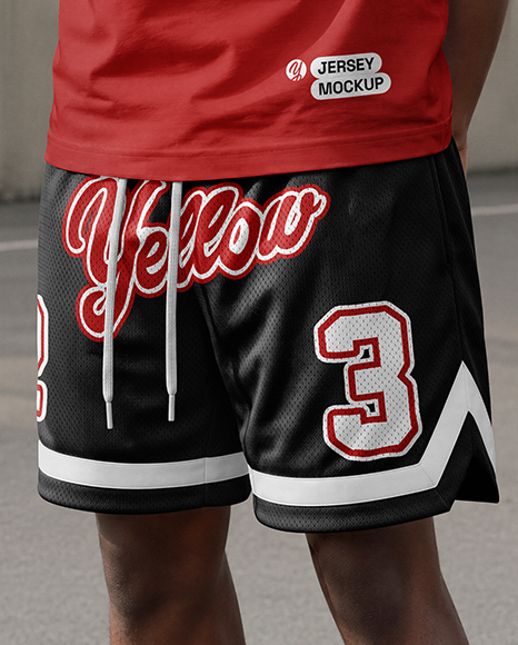 Man Wearing Mesh Shorts Mockup