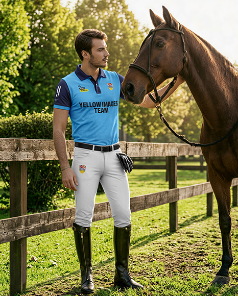 Man Wearing Polo Kit with Horse Mockup - PSD Mockups