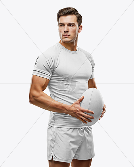 Man Wearing Rugby Uniform with Ball Mockup