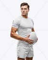 Man Wearing Rugby Uniform with Ball Mockup