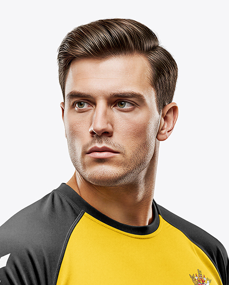 Man Wearing Rugby Uniform with Ball Mockup