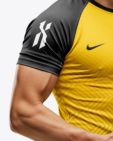 Man Wearing Rugby Uniform with Ball Mockup