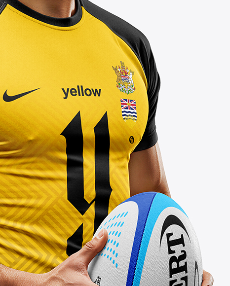 Man Wearing Rugby Uniform with Ball Mockup