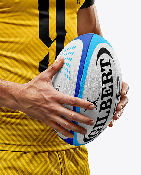 Man Wearing Rugby Uniform with Ball Mockup