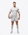 Man Wearing Rugby Uniform with Ball Mockup