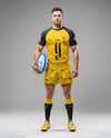 Man Wearing Rugby Uniform with Ball Mockup