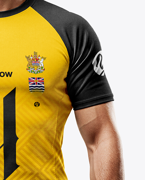 Man Wearing Rugby Uniform with Ball Mockup