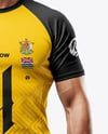 Man Wearing Rugby Uniform with Ball Mockup