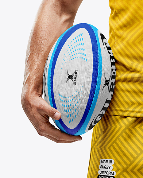 Man Wearing Rugby Uniform with Ball Mockup
