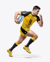 Man Wearing Rugby Uniform with Ball Mockup