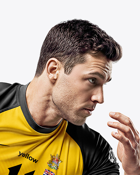 Man Wearing Rugby Uniform with Ball Mockup