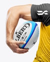 Man Wearing Rugby Uniform with Ball Mockup
