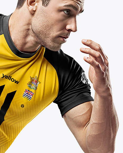 Man Wearing Rugby Uniform with Ball Mockup