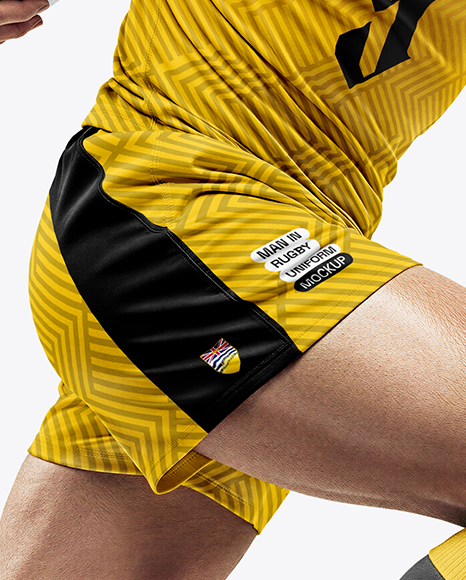 Man Wearing Rugby Uniform with Ball Mockup