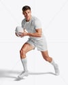Man Wearing Rugby Uniform with Ball Mockup
