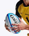 Man Wearing Rugby Uniform with Ball Mockup