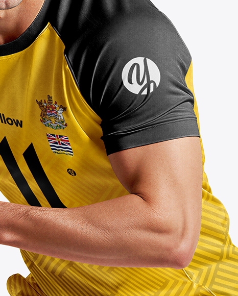 Man Wearing Rugby Uniform with Ball Mockup