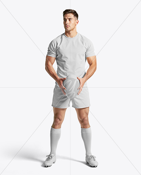 Man Wearing Rugby Uniform with Ball Mockup