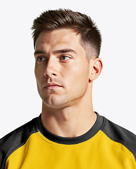 Man Wearing Rugby Uniform with Ball Mockup