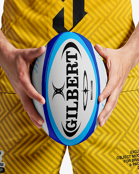 Man Wearing Rugby Uniform with Ball Mockup