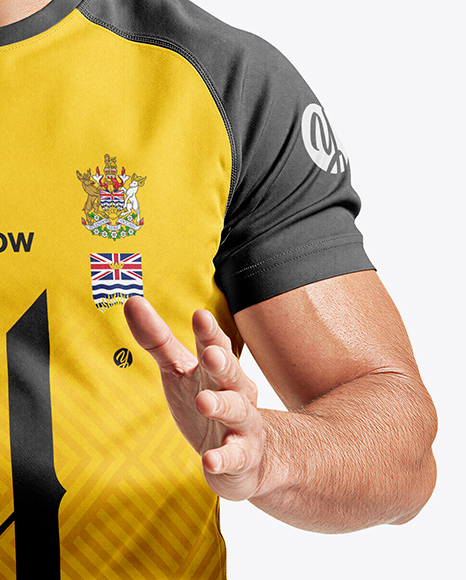 Man Wearing Rugby Uniform with Ball Mockup