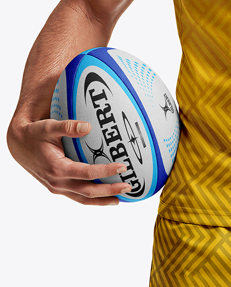 Man Wearing Rugby Uniform with Ball Mockup