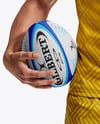 Man Wearing Rugby Uniform with Ball Mockup