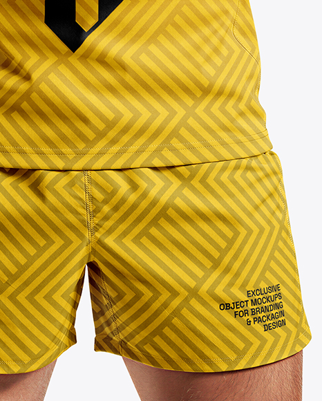 Man Wearing Rugby Uniform with Ball Mockup