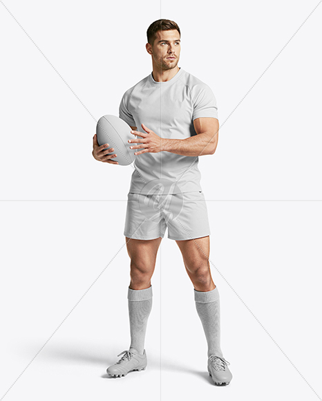 Man Wearing Rugby Uniform with Ball Mockup