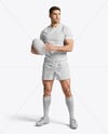Man Wearing Rugby Uniform with Ball Mockup