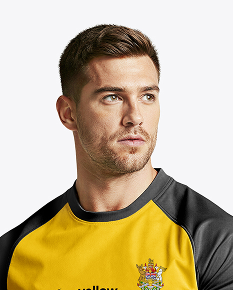 Man Wearing Rugby Uniform with Ball Mockup