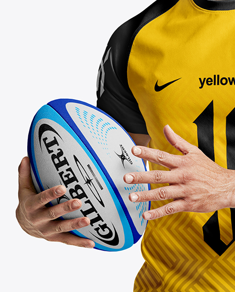 Man Wearing Rugby Uniform with Ball Mockup