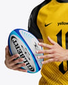 Man Wearing Rugby Uniform with Ball Mockup