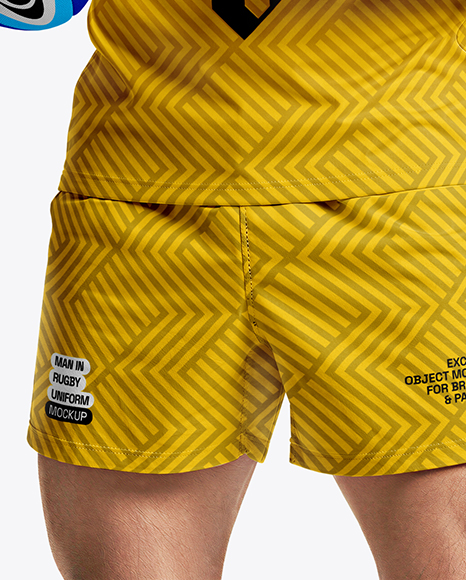 Man Wearing Rugby Uniform with Ball Mockup