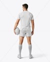 Man Wearing Rugby Uniform with Ball Mockup