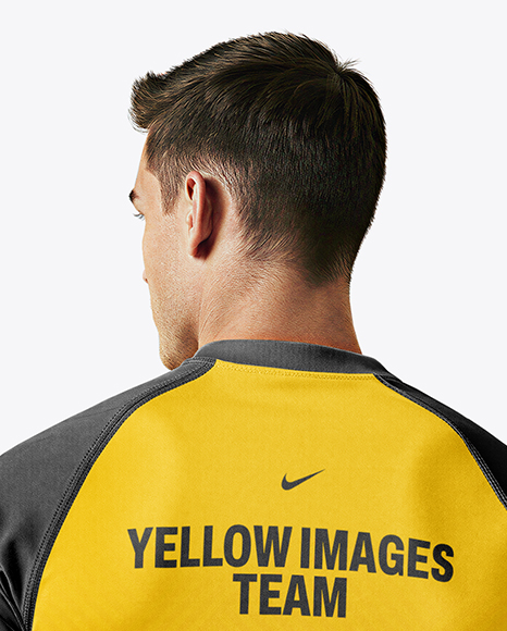 Man Wearing Rugby Uniform with Ball Mockup