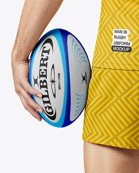 Man Wearing Rugby Uniform with Ball Mockup