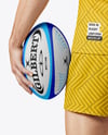 Man Wearing Rugby Uniform with Ball Mockup