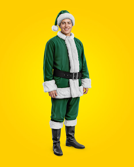 Man Wearing Santa Claus Costume Mockup