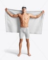 Man Wearing Swimming Jammers with Flag Mockup