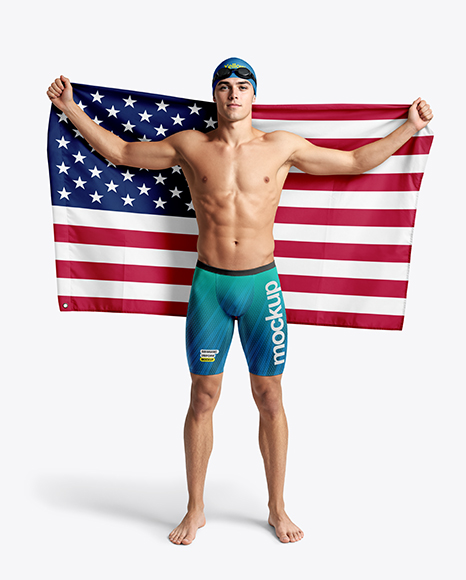 Man Wearing Swimming Jammers with Flag Mockup