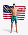 Man Wearing Swimming Jammers with Flag Mockup