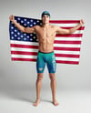 Man Wearing Swimming Jammers with Flag Mockup