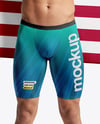 Man Wearing Swimming Jammers with Flag Mockup