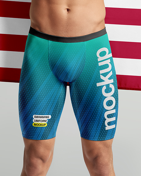 Man Wearing Swimming Jammers with Flag Mockup
