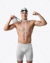 Man Wearing Swimming Jammers with Medal Mockup